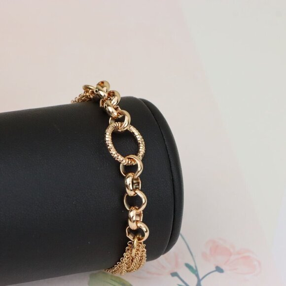 "Rose Gold Textured Chain Bracelet with Circle Accent, XPBL1109 - Picture 10 of 12